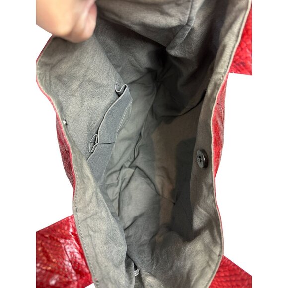 Beirn Snakeskin Ethically Sourced JENNA Hobo Tote Bag Red Lightweight Packable - Picture 8 of 11